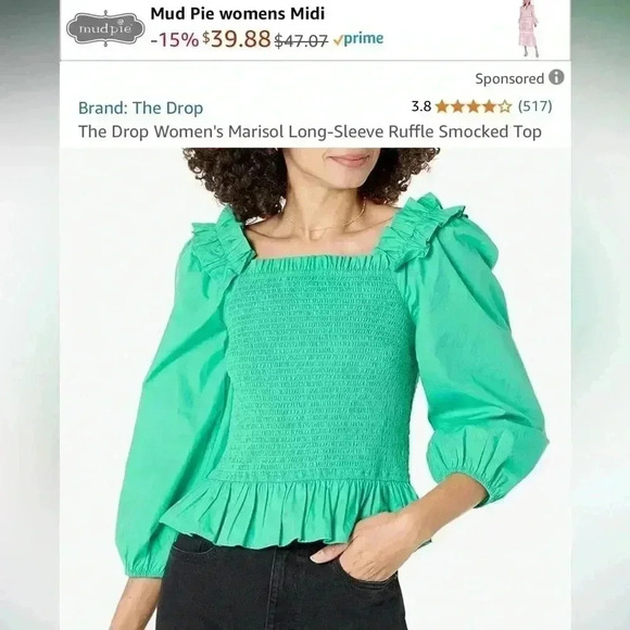 Long sleeve ruffle smocked top - Picture 1 of 6